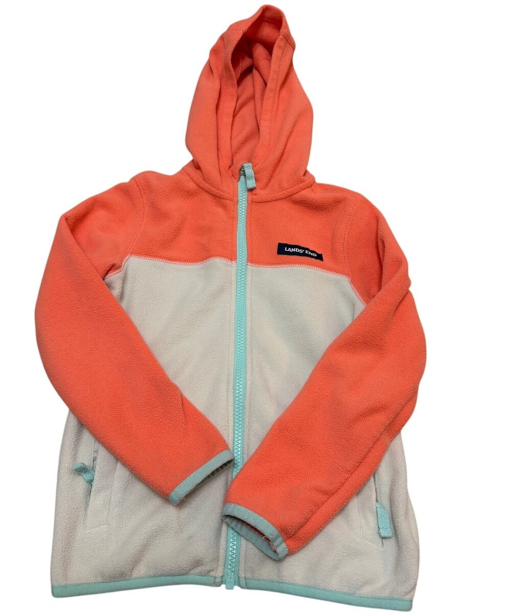 Lands' End Fleece Hooded Jacket - Cream/Peach/Teal - Size 6